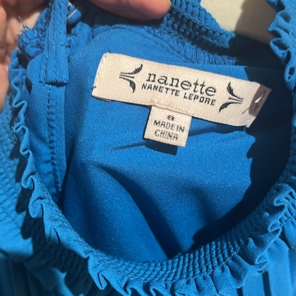 Nanette Lepore Elegant Blue Pleated Dress Sleeveless Sz 8 - Picture 10 of 10